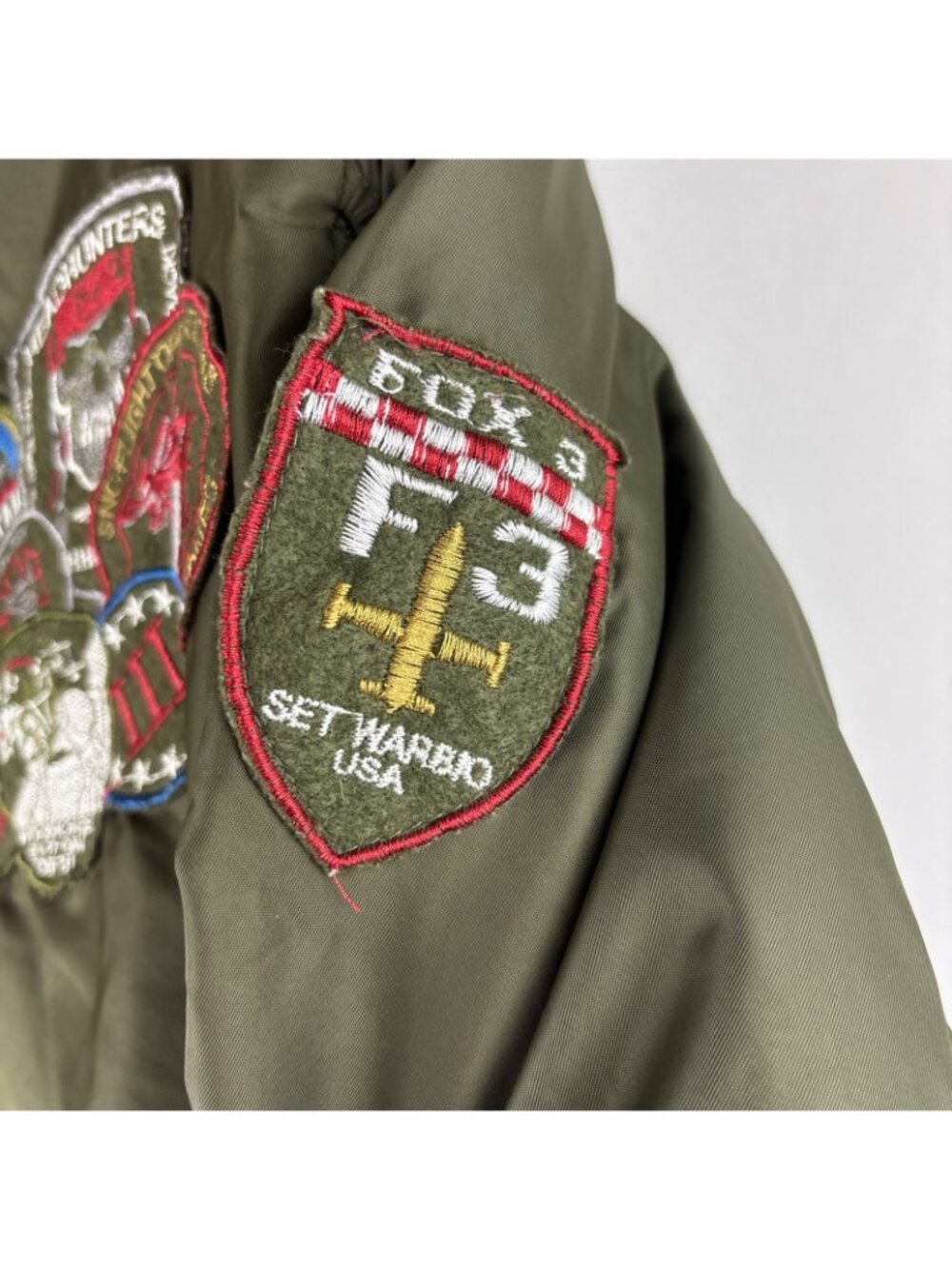 American Stitch Men's White Aviator Bomber Flight Jacket SM Army Patches F3 USA - Picture 4 of 8